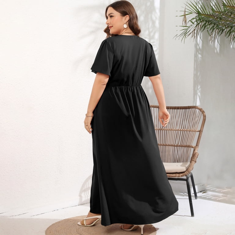 long empire waist evening dress with short flutter sleeves Ever-Pretty Double V Neck Long Empire Waist Chiffon Budget Bridesmaid Dress Occasion Dress