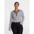 thumbnail image 2 of Scenario Women's and Women's Plus Striped Henley Shirt with Long Sleeves, Sizes XS-4X, 2 of 6
