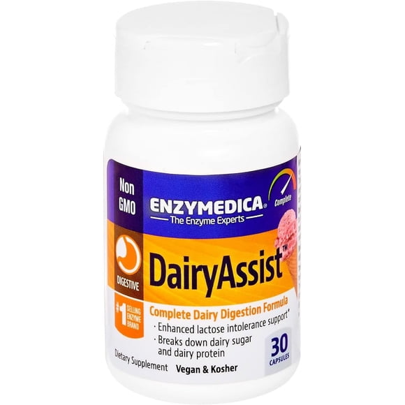 Enzymedica | DairyAssist, 30 Cápsulas. Suplemento para el alivio digestivo.