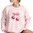 thumbnail image 2 of ClodeEU Women's Cute Cherry and Bow Print Round Neck Sweatshirt,Crewneck Long Sleeve Drop Shoulder Pullover Tops Pink 10,Womens Plus XL, 2 of 7