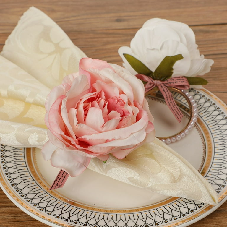 GadgetVLot Handicraft Flower Napkin Rings Creative Beautiful Rhinestones Silk 4Pcs Wedding Valentine S Home Party Decor
