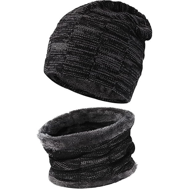 Gorro de invierno para hombre, conjunto de bufanda, gorros de punto cálidos, gorro de Calavera, calentador de cuello con forro polar grueso, gorro y bufanda de invierno para mujer ShuxiuWang 8390606327673