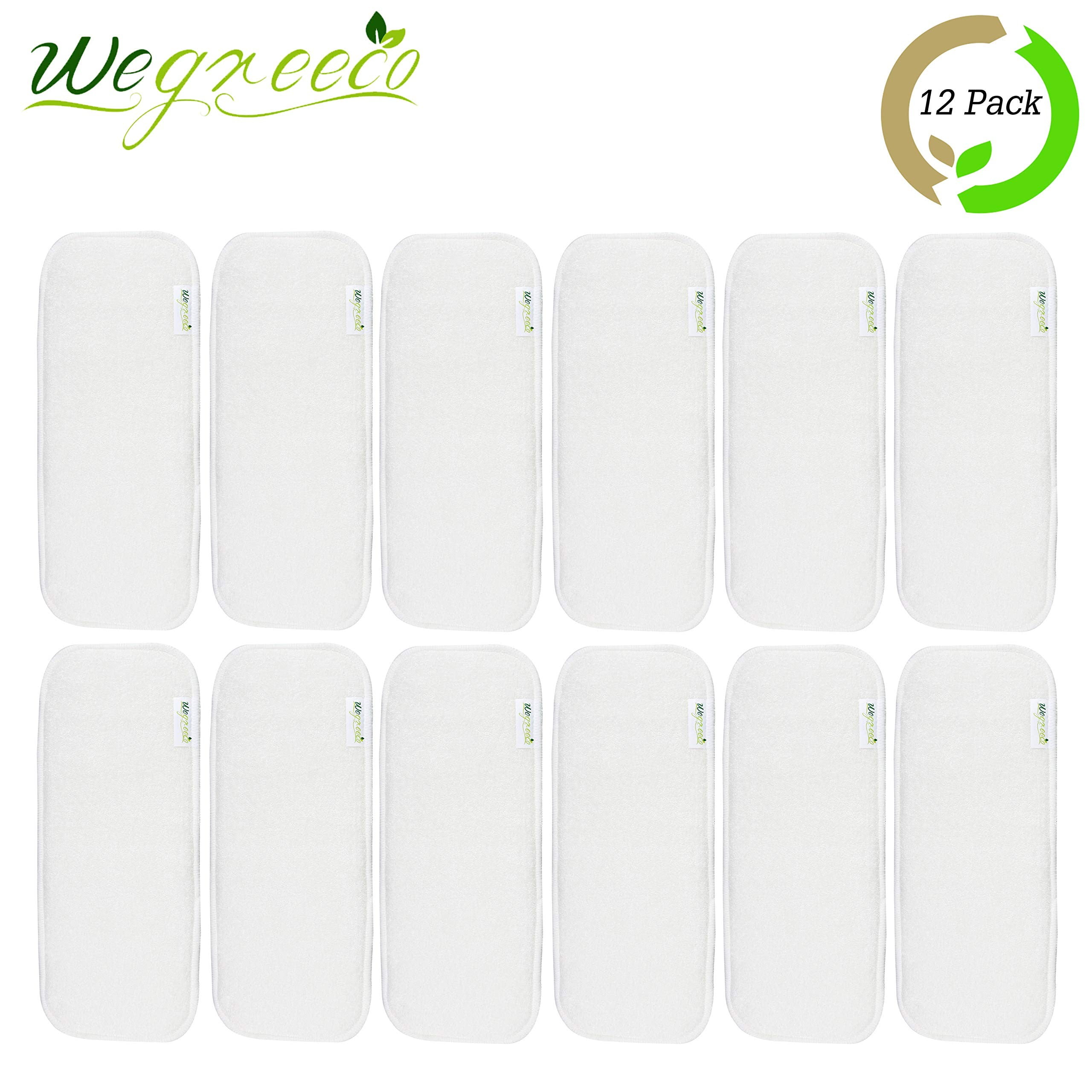 Wegreeco Reusable Soft 4 Layers 12 Pack Bamboo Charcoal Inserts for Baby Cloth Diaper,High Absorbing Washable Liners
