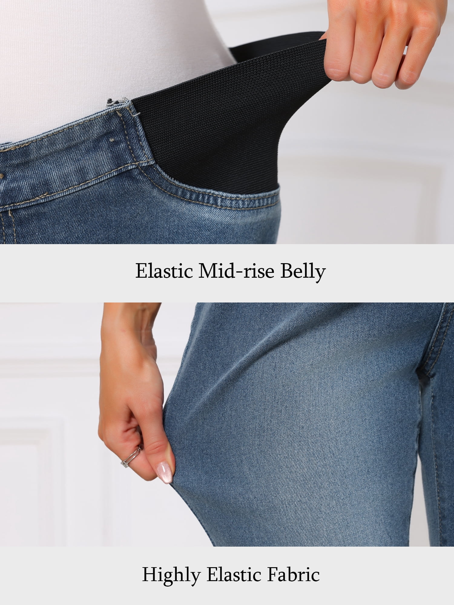 DARING DIVA Women's Maternity Flare Mid-Rise Stretchy Bootcut M Grey Blue