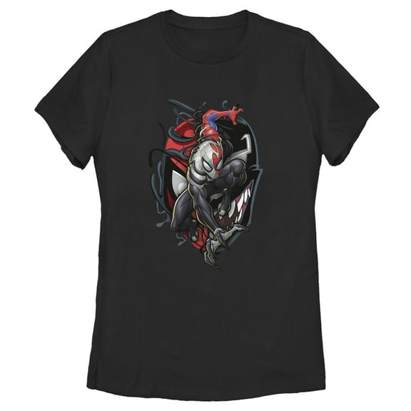 Women's Marvel Spider-Man Venom Mask Symbol  Graphic Tee Black Large