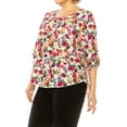 thumbnail image 2 of Women's Plus Size Floral Print Tunic Casual Round Neck Roll Tab Sleeve Blouse Top, 2 of 6