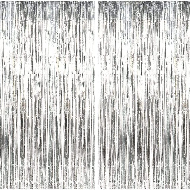 2 uds cortina metálica plateada de 1x2,5 m oropel rosa, cortinas con flecos de aluminio, telón de fondo para fotografía de fiesta, decoración de cumpleaños Jonami JM
