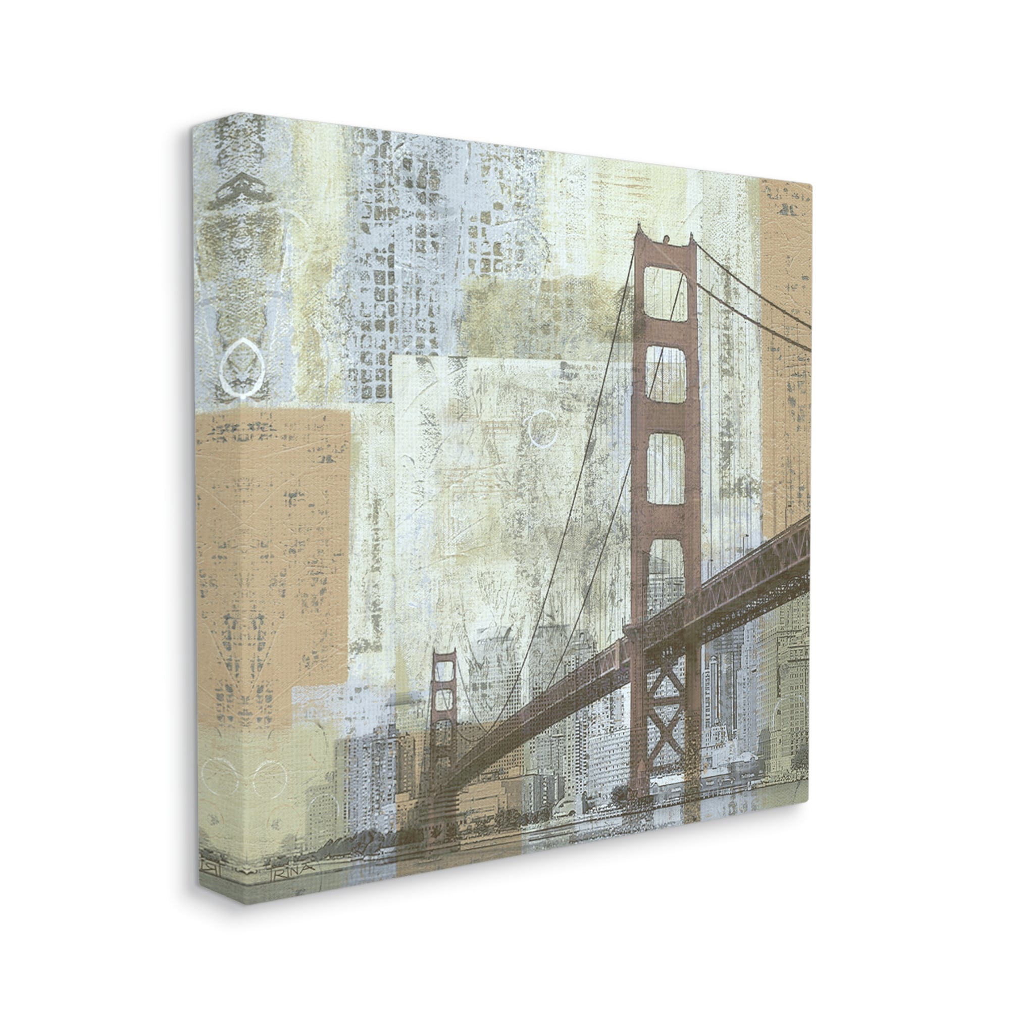 Stupell Industries Tall Water Bridge Abstract Blocked Metropolis City Modern Painting Gallery-Wrapped Canvas Print Wall Art, 17 x 17, Design by Katrina Craven