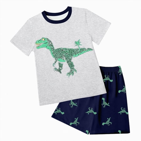 Ccpelsie Kids Boy Casual Clothing Set Graphic Colorblock Tee +Shorts Summer Clothing Set Grey 9-10 Years