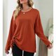 thumbnail image 2 of Camiseta de manga larga para mujer con cordón y dobladillo irregular con cuello redondo para otoño e invierno Naranja XL, 2 of 6