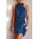 thumbnail image 3 of Vestido PRETTYGARDEN Mujer Cuello Alto Sin Mangas Satén con Cinturón Azul Oscuro Talla S, 3 of 8