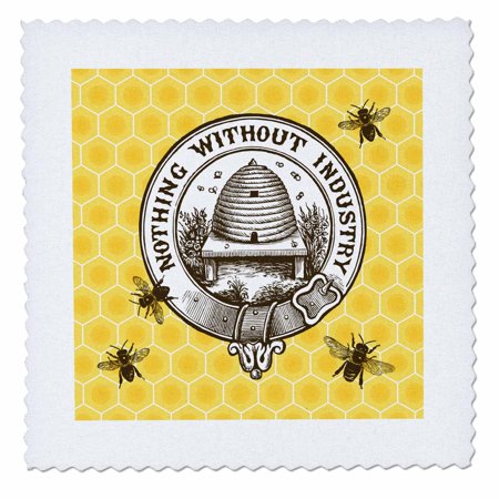 3dRose Pretty Honey Bees around Bee Hive on Honeycomb Background - Quilt Square, 6 by 6-inch