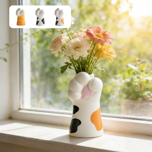 Cat Paw Resin Vase for Flowers – Cute Mini Bud Vase Tabletop Decor for Cat Lovers, Living Room, Office or Shelf