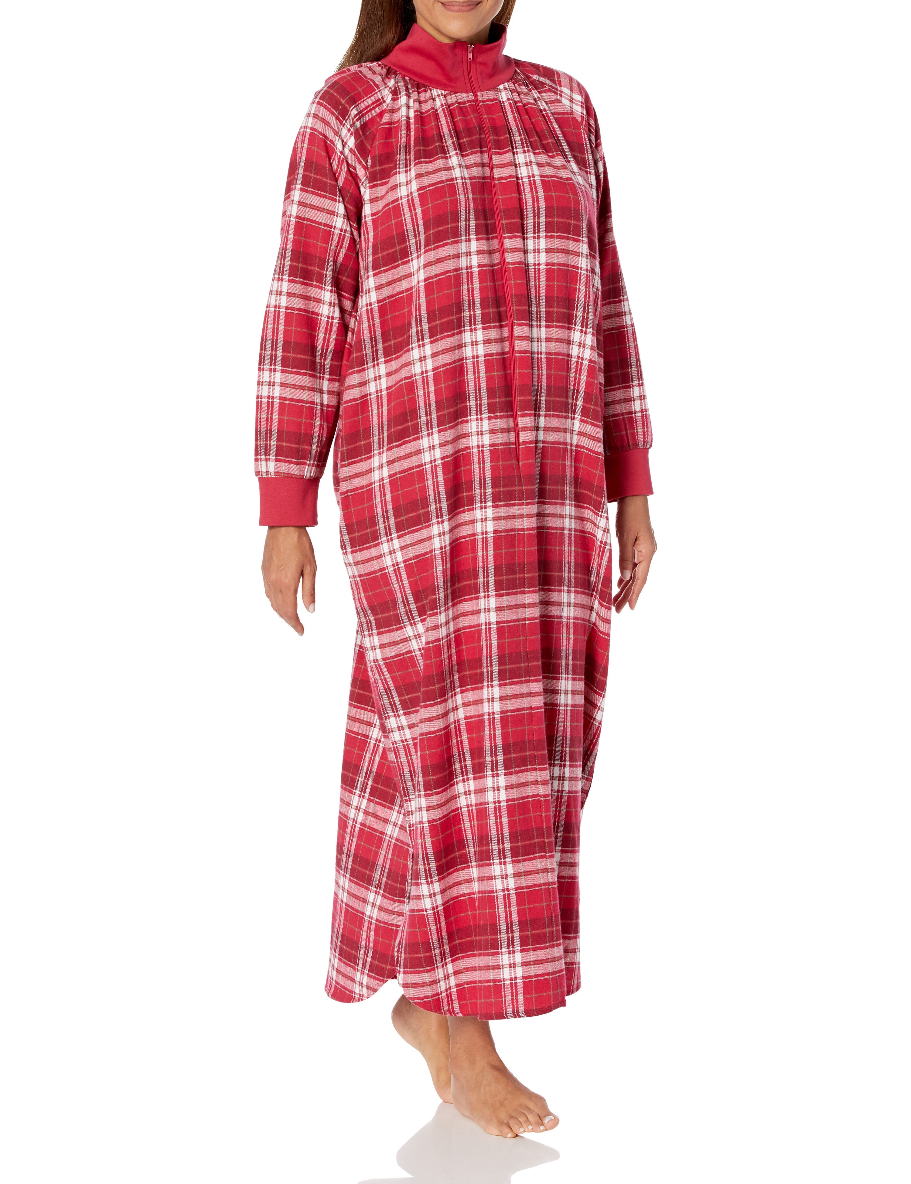 AmeriMark Women's Flannel Plaid Long Night Gown Long Sleeve Lounge ...