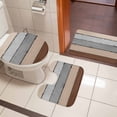 thumbnail image 4 of Brown Grey Bath Mat 3 Piece Bathroom Rug Set, Vintage Stripe Farmhouse Wood Grain Ombre Non Slip Bath Rug Contour Mat and Toilet Lid Cover, Absorbent Shower Mats Soft Bath Rugs and Mats Sets, 4 of 8