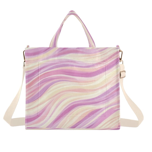 Corduroy Tote Bag for Women Shoulder Handbags Fashion Ladies Purses Satchel Messenger Bags Pastel Pink Wavy Lines S
