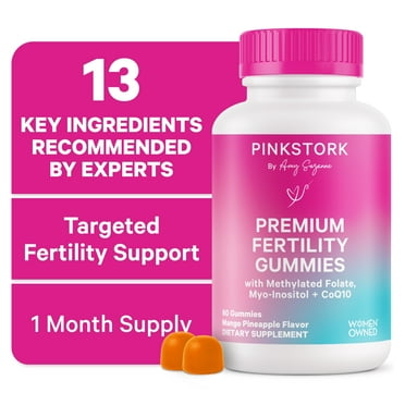 Pink Stork Premium Fertility Gummies: Inositol, Prenatal Vitamin, Gluten Free, 90 Strawberry Gummies