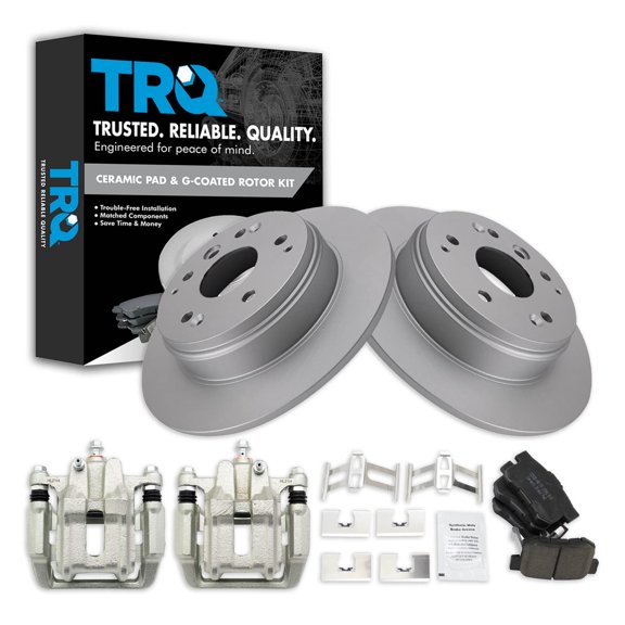 TRQ Rear Ceramic Brake Pad Coated Rotor & Caliper Kit for Acura TL Honda Element BKA23402