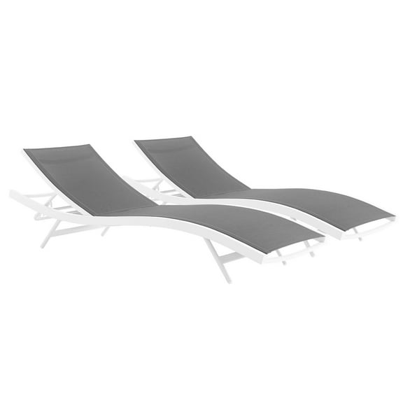 Modway Glimpse Outdoor Patio Mesh Chaise Lounge Set of 2 in White Gray