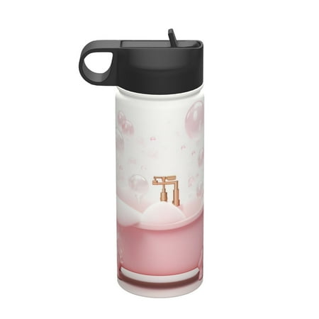 

Salouo Cute Bathtub Pattern 18 oz Water Bottle With Straw Stainless Steel Sports Water Cup Flask Wide Mouth Travel Thermal Mug for Home Office Car