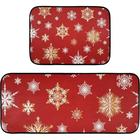 

Hyjoy 19.7 x47.2 +19.7 x27.6 Snowflake 2 Pieces Kitchen Rug Cushioned Anti-Fatigue Kitchen Rugs Set for Home Office Laundry