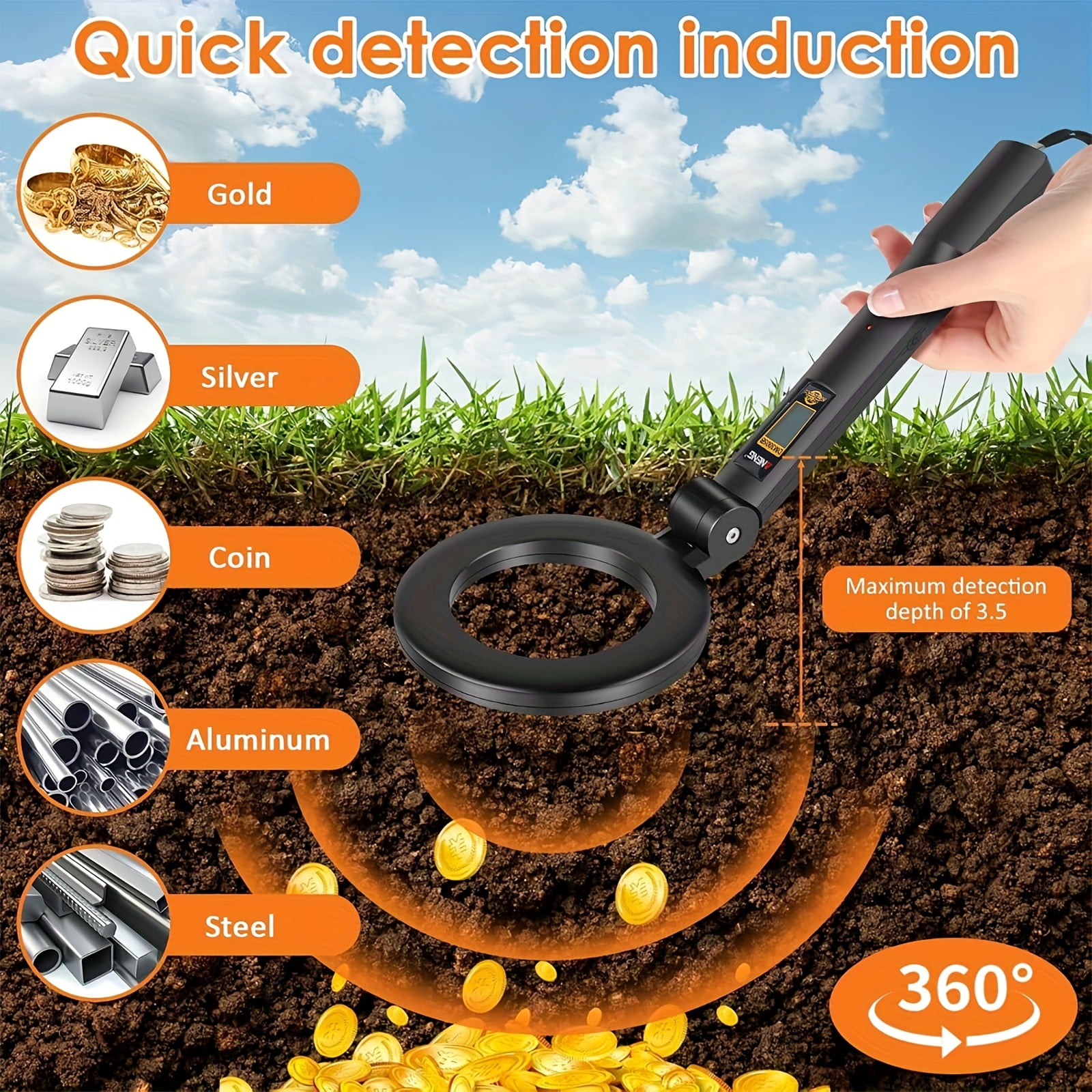 Portable Foldable Metal Detector with LCD, 3 Detection Modes for Coins, Gold & Jewelry
