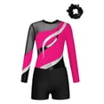 thumbnail image 3 of iiniim Kids Girls Gymnastic Leotard Athletic Bodysuit Dance Unitard with Tumbling Shorts Scrunchies Set Hot Pink&Black 14, 3 of 7