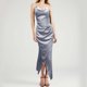 thumbnail image 1 of WILLBEST Vestido Largo Estilo Chica Belleza De Corte Bajo Con Abertura En Satén Y Tirantes, Vestido Ajustado Sin Espalda, 1 of 3