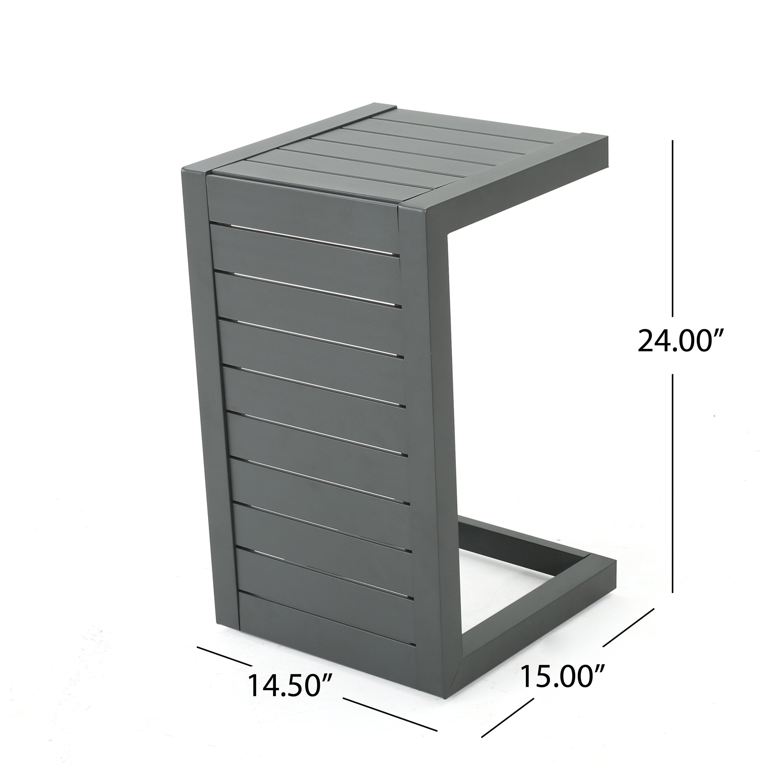 Outdoor Aluminum C Shaped Side Table, Space Saving Accent Table for Patio Garden, Grey