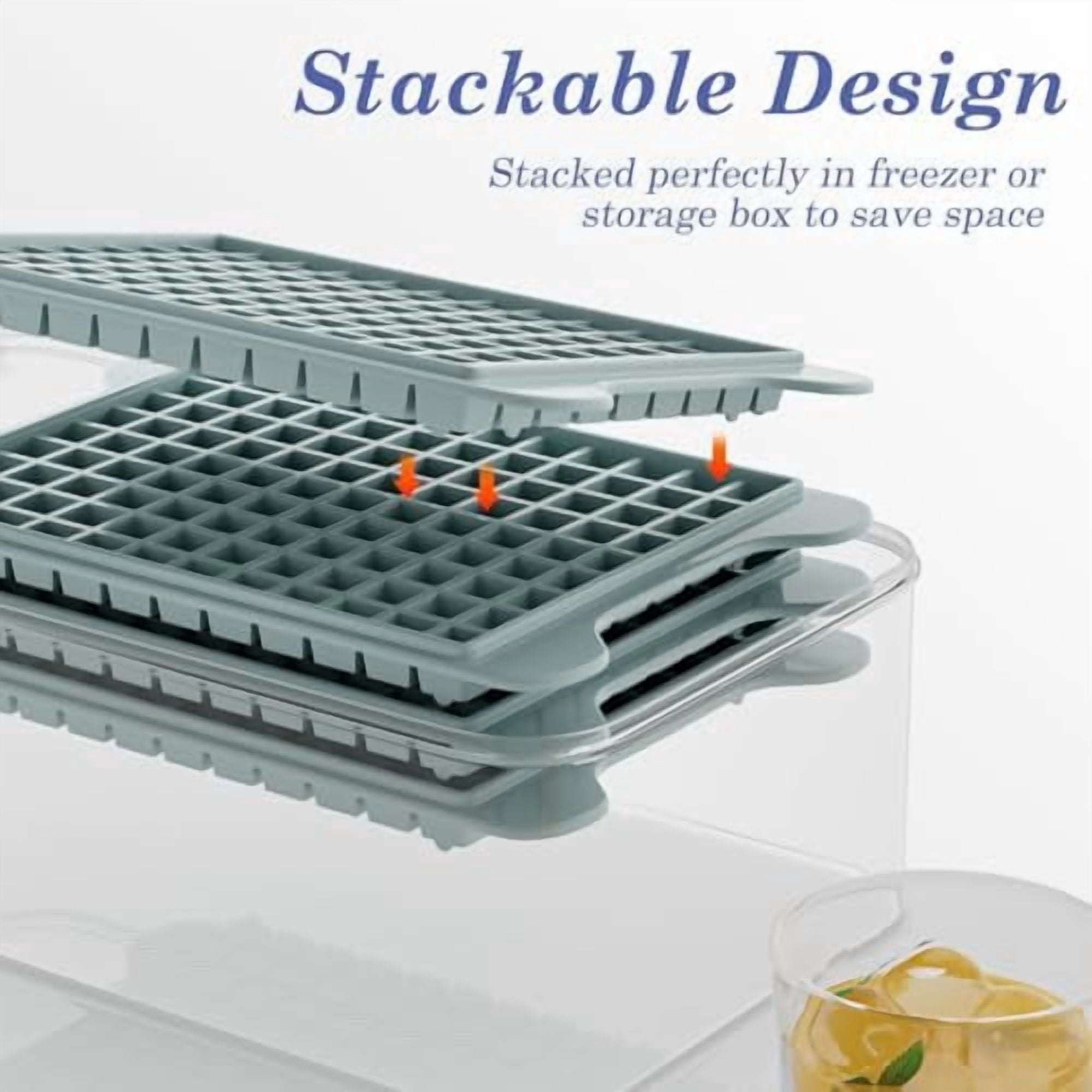 Nugget Ice Cube Tray with Storage Bin - Makes 108 Crushed Ice Cubes, Easy Release Freezer Tray for Perfect Mini Ice, Quick and Simple Iced Maker Tray