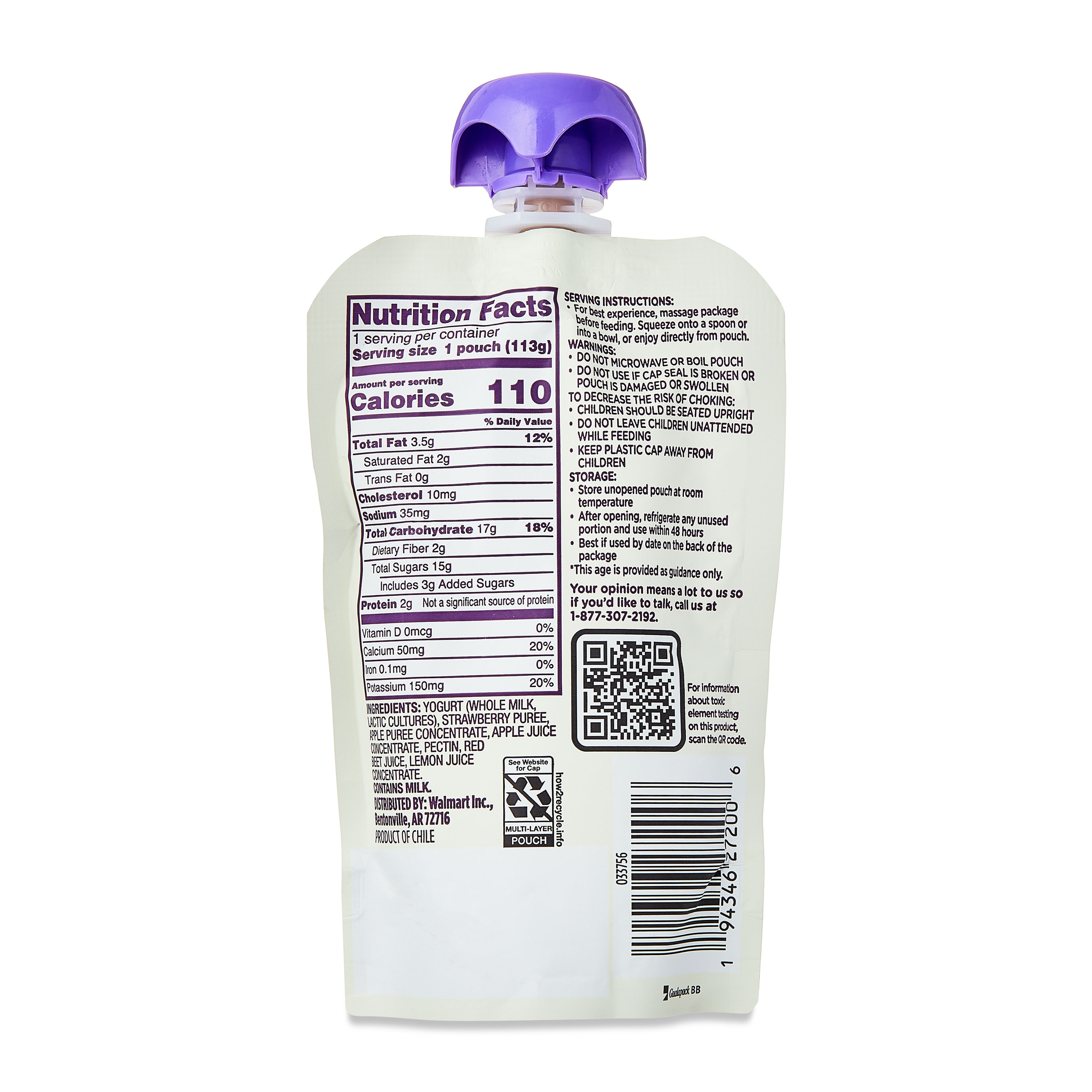 Alimento para bebé Etapa 2 batido de fresa, elección de los padres, bolsa de 4 oz 8