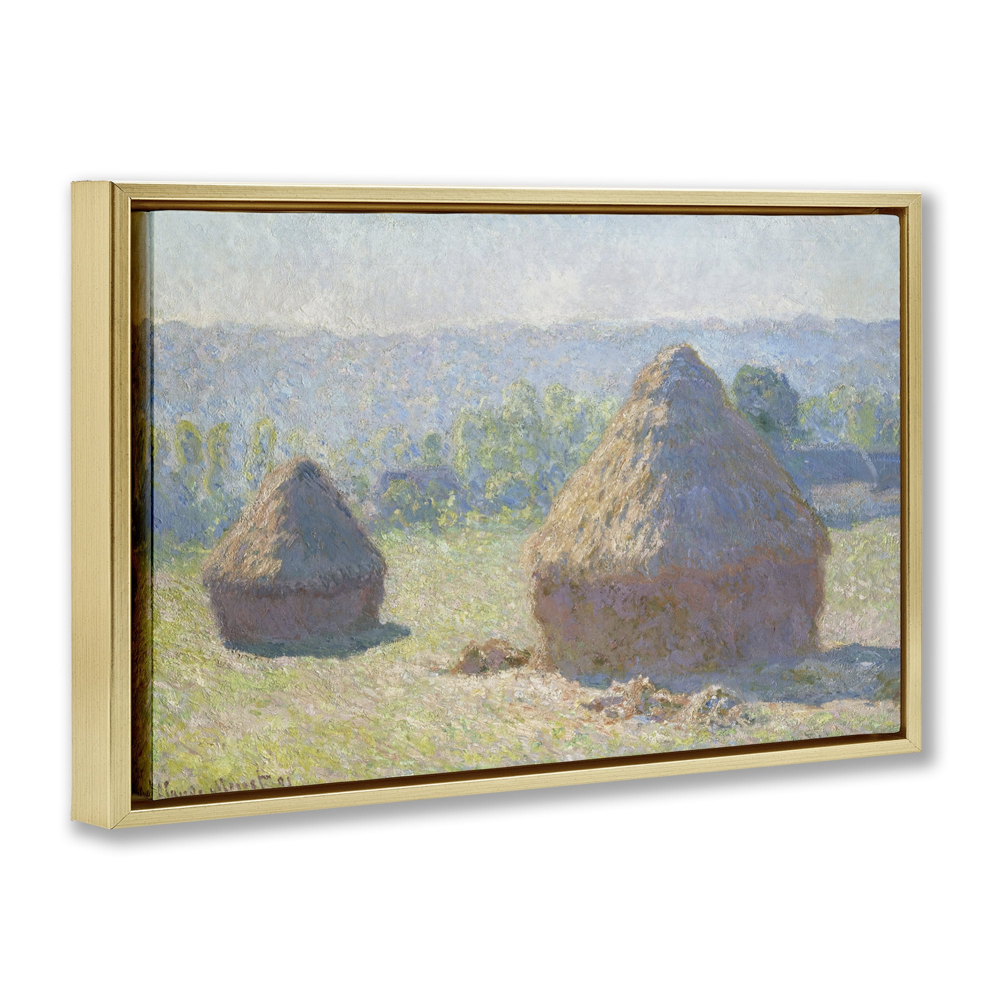 Stupell Industries Classic End Of Summer Haystacks Landscape & Nature Painting Gold Floater Framed Canvas Art Print Wall Art, 25 x 17