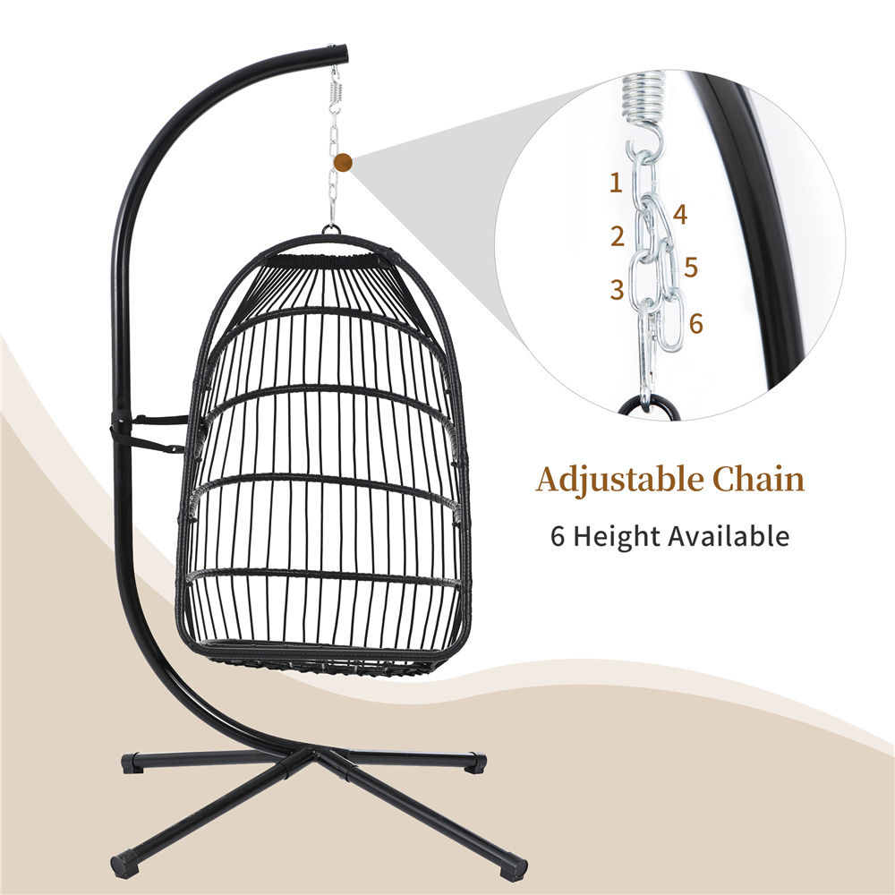 Hanging Wicker Egg Chair, Outdoor Patio Hanging Chairs with Stand, UV Resistant Hammock Chair with Comfortable Beige Cushion, Durable Indoor Swing Egg Chair for Garden, Backyard, 300lbs - image 2 of 10
