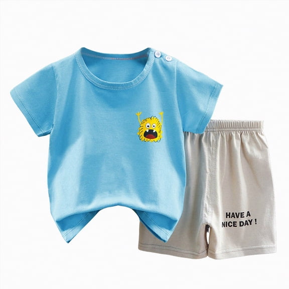 HCNTES Toddler Boys Girls Outfits, Kids Boy Clothes, Short Sleeve Graphic Shirts for Kids 1-8 Years Boy Children's Short Sleeved Shirt Pants(Sky Blue,3-4 Years)