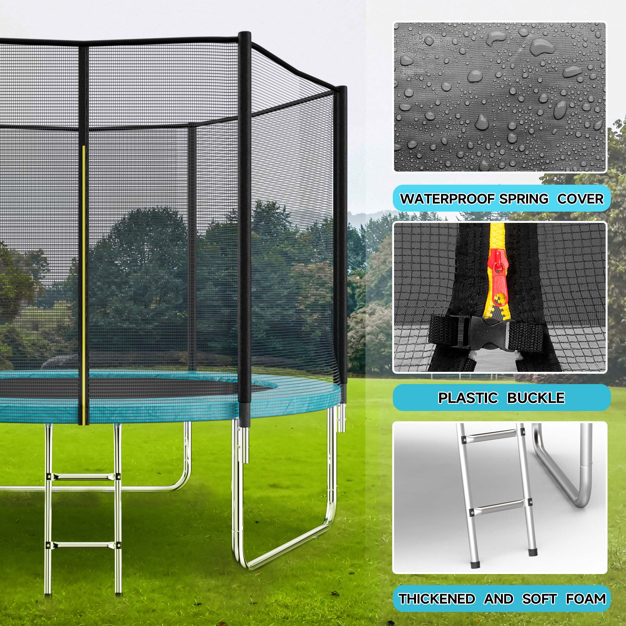 AOTOB 8FT Trampoline for Kids/Adults, Backyard 600 LBS Trampoline with Safety Enclosure Net/Ladder,Azure