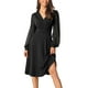 thumbnail image 1 of Vestido envolvente para mujer Inspire Chic, con escote en V, mangas de linterna, puntos suizos, midi, con bolsillos, negro, talla S, 1 of 6