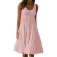 thumbnail image 3 of Robe Femme Col Rond Robe à Bretelles Fille Sans Manches Robe de Plage Femme Vêtements de Plage, Rose, 5TG, 3 of 5
