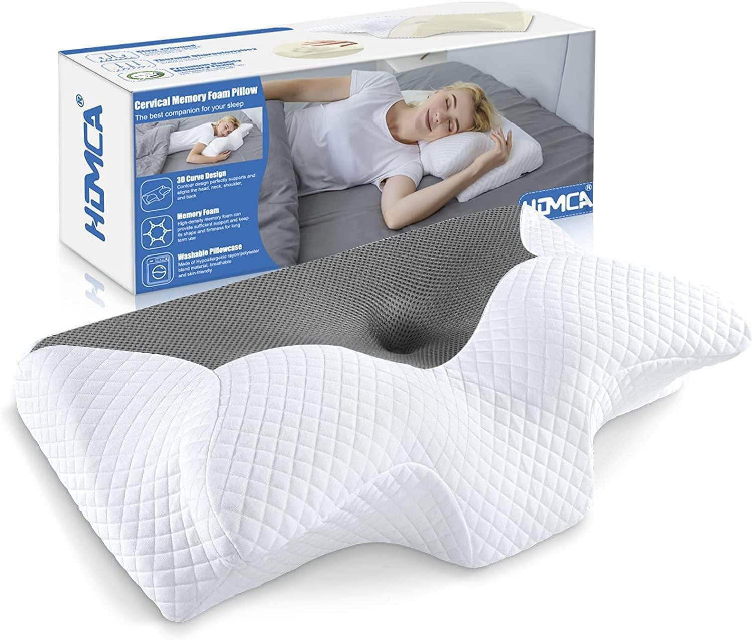 Orthopaedic Memory Foam Pillow by Feature Home® Cervical Support Pillow  Deep Sleep Neck Comfort Pillow Soft Quilt Lining Bamboo Pillow 