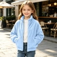 thumbnail image 6 of Girls Fleece Jacket with Pockets Casual Full Zip Turtleneck Warm Kids Winter Hoodless Jackets Light Blue 5-14, 6 of 8