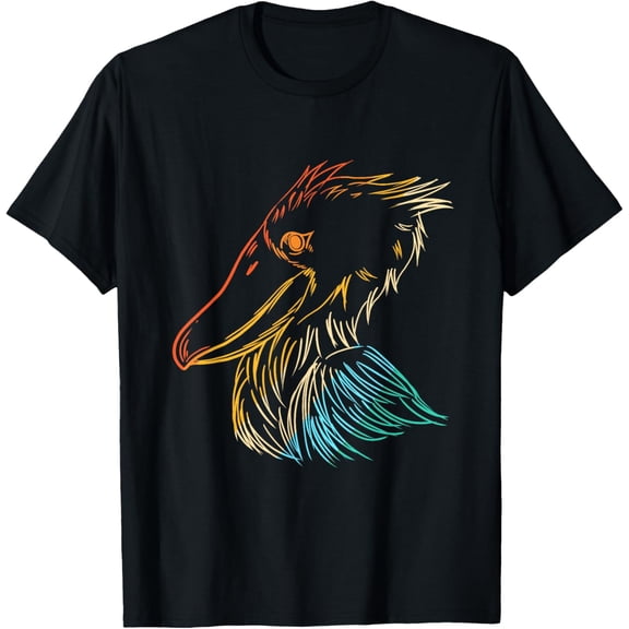 Colorful Retro Shoebill Stork Bird Lover T-ShirtMen and women, White Black T-shirt, size: Extra large S-347XL