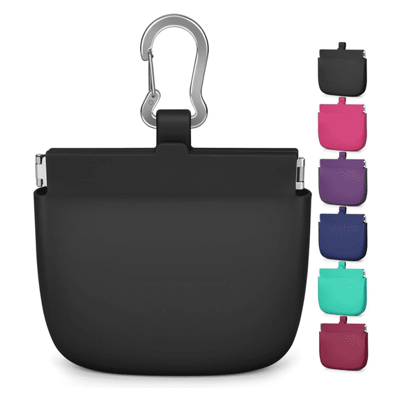 OUCLEYE Food Grade Silicone Pet Treat Pouch, Portable Dog Puppy Cat Snack Food Storage Bag with Carabiner Clip, One Hand Open Pet Training Treat Bag for Outdoor Walking Obedience Training