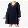 Betsy & Adam Navy Womens Plus Beaded Sheath Dress