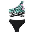 thumbnail image 5 of TiaoBug Kids Girls 3 Piece Bikini Swimsuit Sets Floral Print One Shoulder Crop Top with Briefs Shorts Summer Beachwear Black 14, 5 of 7
