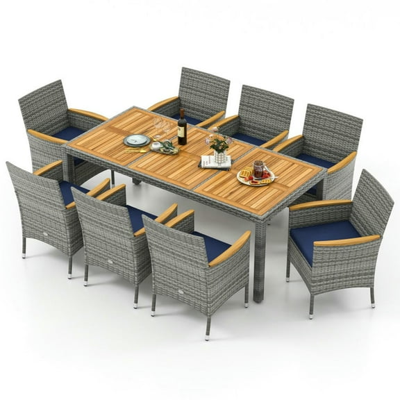 YYAo Outdoor Eating Sets,Patio Dining Furniture,9 Pieces Patio PE Wicker Dining Set for Deck Garden and Yard-Navy