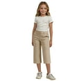 thumbnail image 4 of Juslio Girls Pants 4-14Years Kids Girls Solid Color Elastic Waist Straight With Pocket（Khaki Capris， 12 Years）, 4 of 9