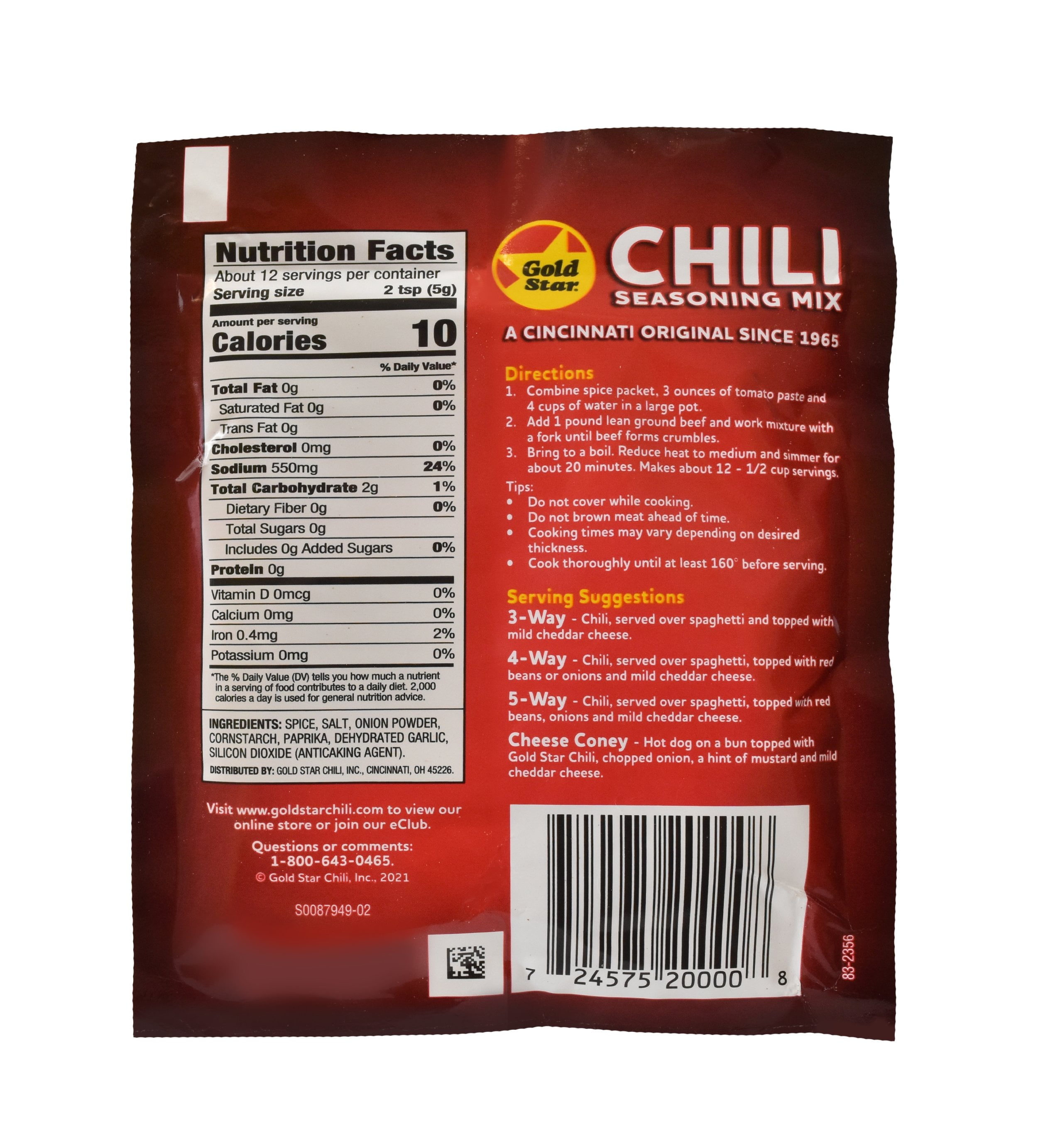 Gold Star Chili Seasoning Packet, Cincinnati's Secret