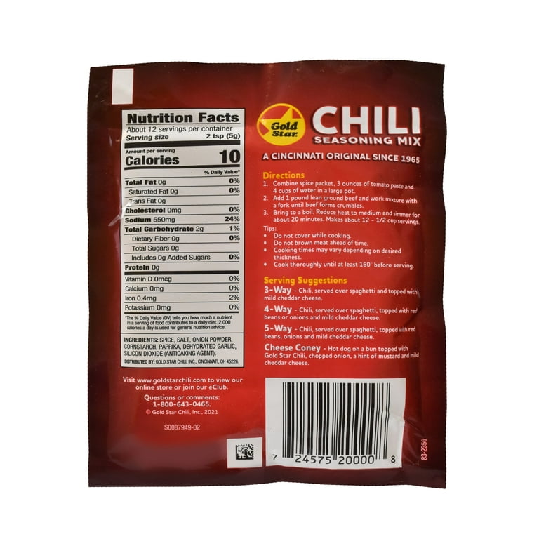 Gold Star Chili Seasoning Packet 2.25oz Walmart