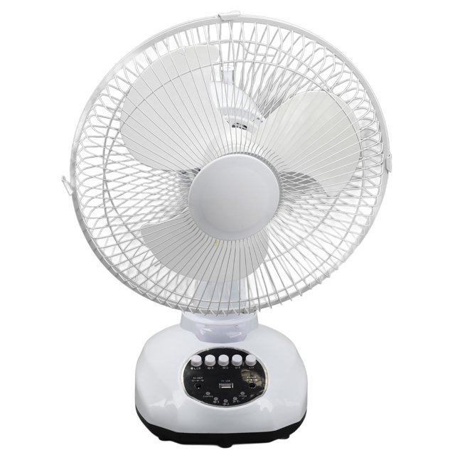 Ventilador de mesa solar de 12 pulgadas, profesional, eficiente, de ahorro de energía, seguro, de bajo ruido, para acampar al aire libre, 100-240 V, color blanco
