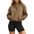 thumbnail image 4 of Puntoco Women's Quarter Zip Sweatshirt, Long Sleeve Fleece Lined Stand Collar Pullover, Casual Loose Fit Top with Pockets for Fall Winter Khaki-Y XL, 4 of 8