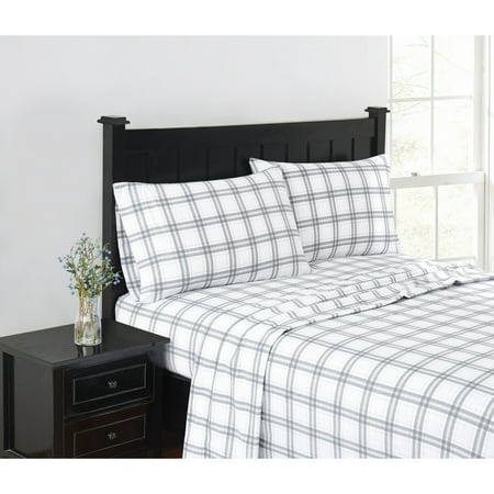 King Flannel Sheet Set Gray Plaid - London Fog